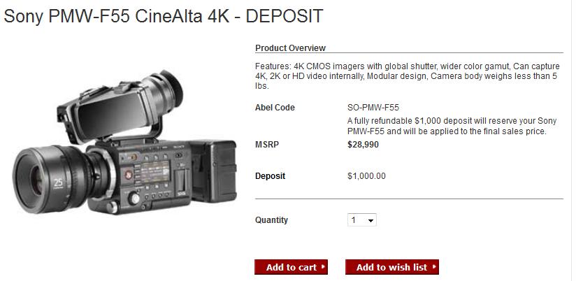 Sony PMW-F55 Street Price